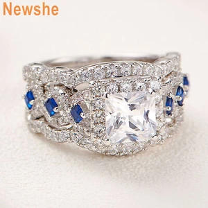 Newshe Blue Bridal Ring Set Engagement Wedding Ring Set Sterling Silver Sapphire - Picture 1 of 10