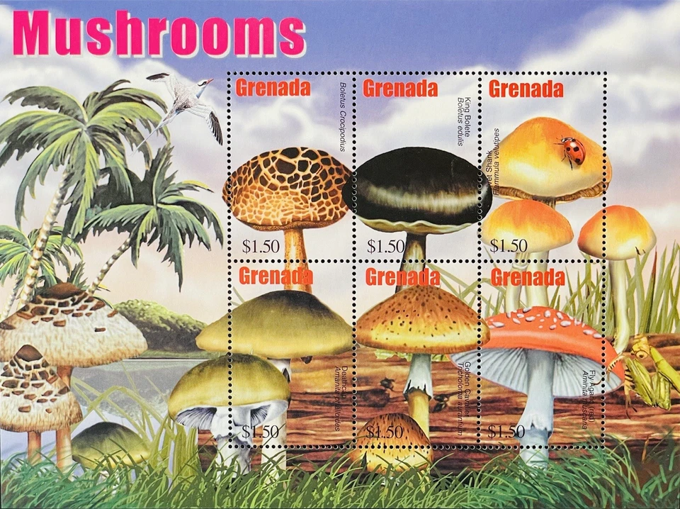 GRENADA MUSHROOMS STAMP SHEET OF 6 MNH 2002 TOADSTOOL FUNGUS PLANT FLORA FUNGI - Image 1 of 1