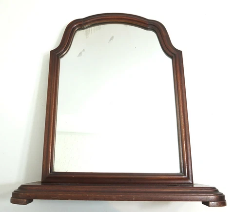 VINTAGE MADDOX 19" SOLID MAHOGANY WOOD DRESSER OR DESK TOP MIRROR ON BASE Cover