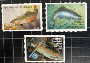 US Stamps - 1991 & 1992 Wisconsin - Trout & Salmon Stamps - Unused - Picture 1 of 1