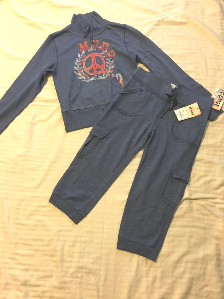 Mudd: Top de manga larga con cremallera frontal para niña, combo de pantalón cargo/capri: azul, S/XS, M, L Foto 1 de 1