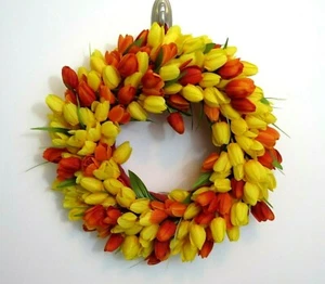 Corona de tulipán 16"" X 5"" primavera verano amarillo naranja decoración de puerta - Imagen 1 de 4