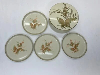 Juego de Posavasos Vintage Otagiri Japón Cho-Cho Oro Mariposa Laca MCM Foto 1 de 4