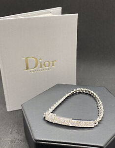 Auth DIOR Christian Dior Gourmette 18K White Gold Diamond Chain Link Bracelet