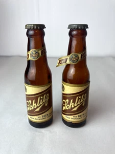 Vintage 1976 Glass Schlitz Beer Mini Bottle Salt And Pepper Shakers - Picture 1 of 6