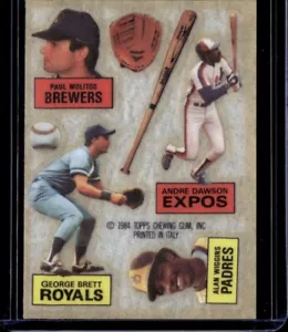 1984 Topps Rub-Downs #NNO George Brett / Andre Dawson / Paul Molitor / A Wiggins - Picture 1 of 2