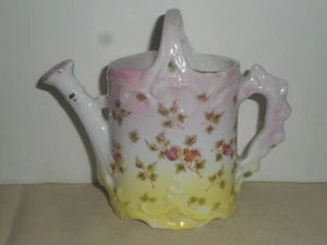 Porcelain Watering Can Vintage Table Creamer Sculpted Pink Yellow Floral 6 1/2" - Picture 1 of 20