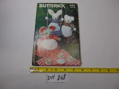 80s BUTTERICK 431 Stuffed Animals Mouse Rabbit & Bear & Clothes PATTERN Uncut - Image 1 of 2
