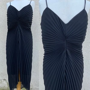 JOSEPH RIBKOFF VINTAGE 80’s MICRO PLEAT SUN RAY CHIFFON BLACK DRESS 14 16 - Picture 1 of 8
