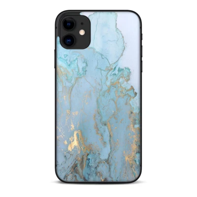 Envoltura de calcomanías de pieles para Apple iPhone 11 - azul verdoso dorado blanco mármol granito Foto 1 de 4