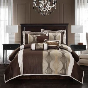 Nanshing Kath Collection Bedroom Comforter Set, Complete 7 Piece Set, Brown, - Picture 1 of 5