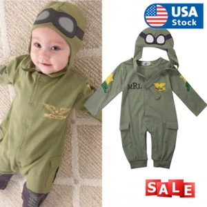2Pcs Newborn Toddler Kids Baby Boys Pilot Military Air Force Costume Outfit Sets - Picture 1 of 10
