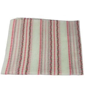 Vintage Semi Sheer Pink & Cream Floral Lace Stripe Cotton Fabric 1 yd - 45" Wide - Picture 1 of 3