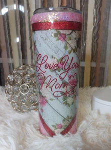 Handcrafted Love You Mom Floral Tumbler 20oz Skinny - Picture 1 of 10