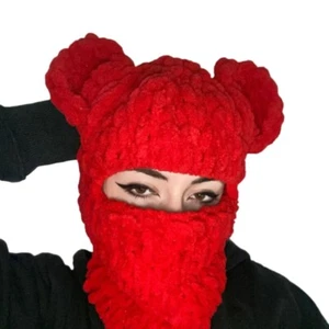 Bear Ear Balaclava Bear Ear Hat Scarf Funny Hooded Beanie Halloween Balaclava - Picture 1 of 13