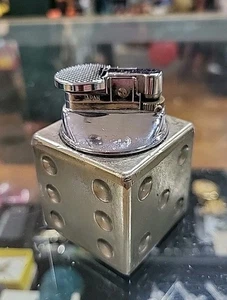 Vintage Japanisches Würfel Tischfeuerzeug Silber Metall hat Funken!  - Bild 1 von 10