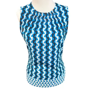 Top Calvin Klein stampa geometrica senza maniche elasticizzato blu bianco XS - Foto 1 di 6