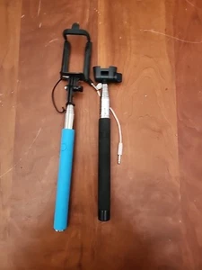 2 Selfie Sticks Extendable Handheld Black And One Blue Monopod Camera Pole - Picture 1 of 5