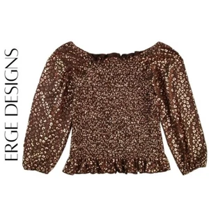 ERGE Designs Girls’ Smocked Foil Leopard Top, L, NWT! - Picture 1 of 8