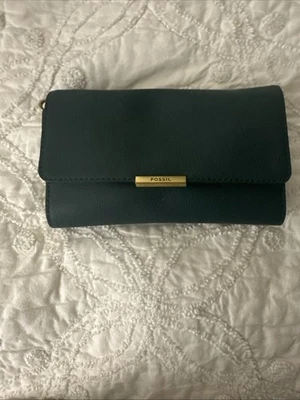 Bandolera de cuero fósil verde bosque sin asas cartera, hermosos herrajes Foto 1 de 4