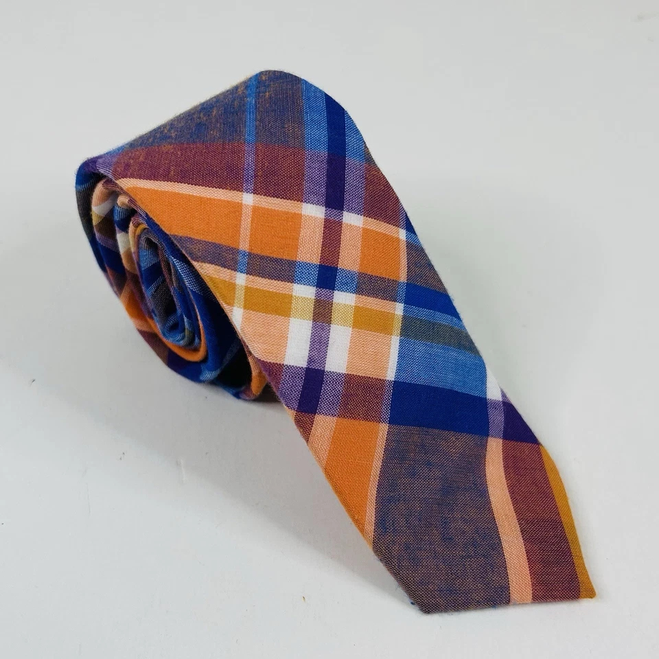 Corbata Original Pingüino 100% Algodón Naranja Azul Púrpura Cuadros 57 x 2 1/4 Foto 1 de 3