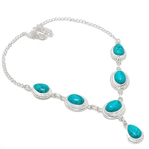 Blue Turquoise Gemstone Handmade 925 Sterling Silver Jewelry Necklace Size 18" - Picture 1 of 1