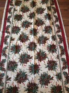 CHRISTMAS Vintage GREENERY PINECONES On CREAM 1999 Border COTTON Fabric-shy 5 yd - Picture 1 of 4