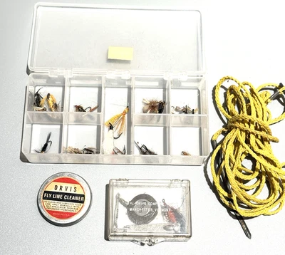 Vintage Fly Fishing Lot Orvis Mixed Lot Accessories Bait Fur Lures Line Cleaner - Image 1 of 4
