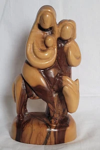 Figura Madera Olivo Sagrada Familia María José Niño Jesús en Burro Jerusalén 7.25" - Imagen 1 de 10