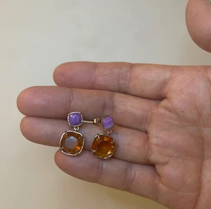 Fashion drop earrings gold plated Laundry by Shelli Segal. Purple and Brown  - Picture 1 of 2