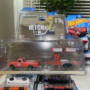 GreenLight HITCH & TOW S29 - 1967 Dodge D-100 w Tandem[Car Trailer] *CHASE* 1/64