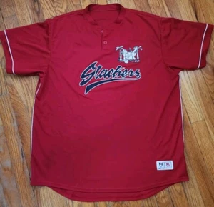 HIGH FIVE BASEBALL JERSEY SHIRT MENS SIZE XL SLACKERS #16 RED BLACK FUNNY PRINT - Picture 1 of 4