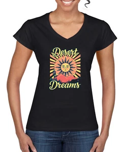 Camiseta estándar cuello en V para mujer Desert Dreams Sunset Nature - Imagen 1 de 5