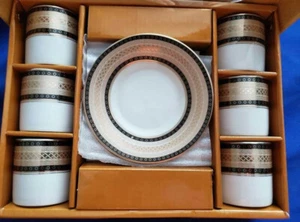 Nuovo con scatola set 12 pezzi Nour China oro e nero tazza piattino Demitasse caffè espresso tè - Foto 1 di 4