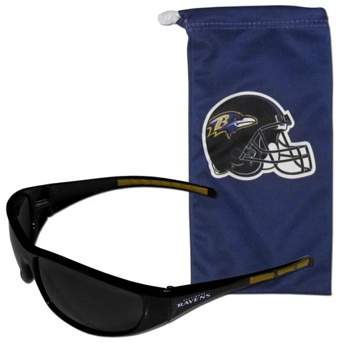 Baltimore Ravens Wrap Sunglasses with Microfiber Bag (NFL Football) Cover
