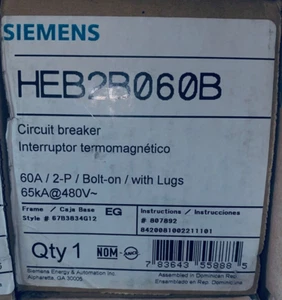 SIEMENS HEB2B060B BREAKER 2POLE 60A BOLT ON W/LUGS NEW IN BOX READY TO GO - Picture 1 of 1