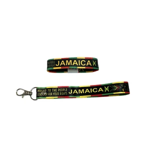 Set of Jamaica elastic Wrist band wristband Key tag gift Jamaican rasta flag - Picture 1 of 7