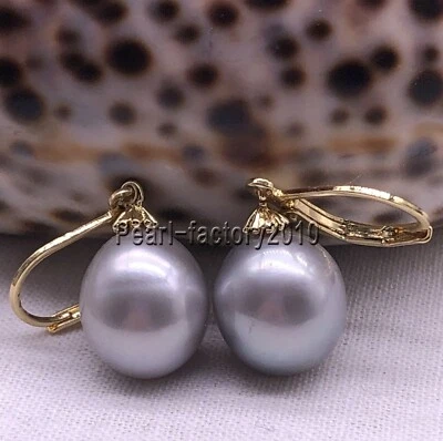 Pendientes Perlas Mar del Sur Gris AAA Natural 9-10MM Oro 14K Taladro Completo Foto 1 de 3