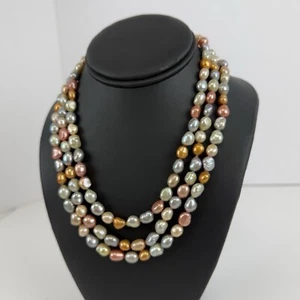 Honora Cultured Freshwater Pearls Necklace Multi-Colored 54" Sterling Silver - Picture 1 of 8