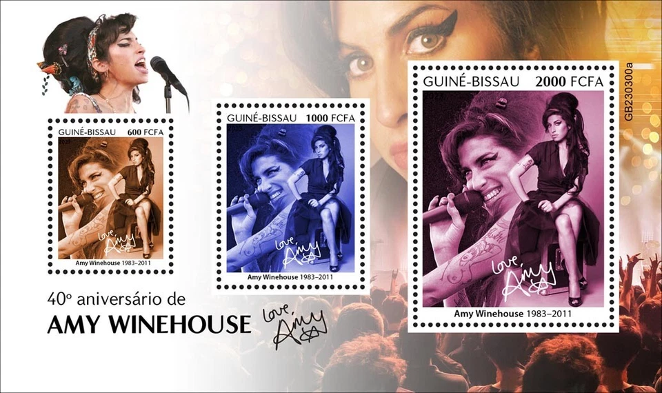 Estampillas de cantante Amy Winehouse 40 aniversario MNH 2023 Guinea-Bissau M/S Foto 1 de 1