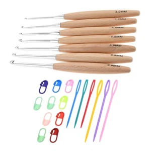 7PCS Crochet Hooks Set 6pcs Knitting Needles 10PCS Stitch Markers with Felt Bag - Picture 1 of 20