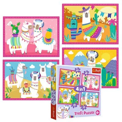 Trefl 4 in 1 35 + 48 + 54 + 70 Teile Kinder Lamas im Urlaub Puzzle