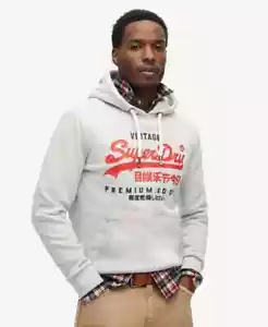 Superdry Hoody Overhead Long Sleeve Pullover Duo VL Hoodie Glacier Grey Red - Picture 1 of 6