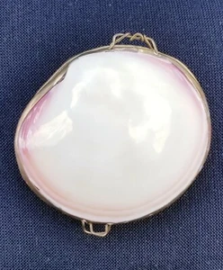 Scharnier Schmuck Pille Schmuckkästchen poliert weiß rosa Vintage Muschel Messing - Bild 1 von 3