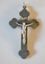 altes Schmuck Kreuz aus Kunststoff + Metall Kommunion Ministrant Priester 9,5 cm