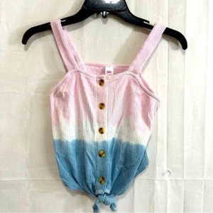Justice Girls Button Down Tie Waist Tank Top Pink/White/Blue Size 8 - Picture 1 of 5