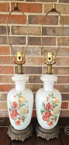 Vtg Accurate Casting Co 3Way Floral Irridescent Lamps Brass Base Moon/Night Lite - Picture 1 of 17