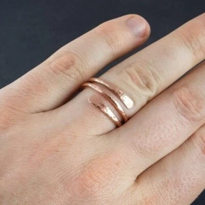 Pure Solid Copper Hammered Dainty Adjustable Women Band Handmade Jewelry Ring - Picture 1 of 4