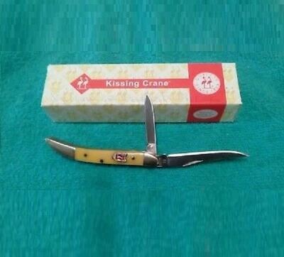 Navaja de bolsillo Kissing Crane Texas palillo de dientes mango amarillo 2 hojas Foto 1 de 3