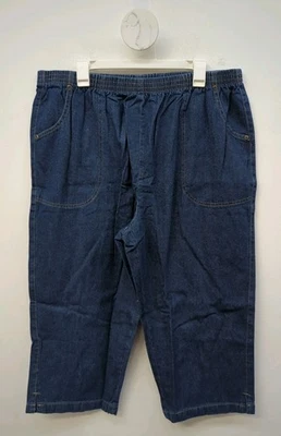 Calça Capri Feminina Haband Signature Jeans Cropped Cintura Elástica Extra Grande Azul Escuro - Imagem 1 de 4